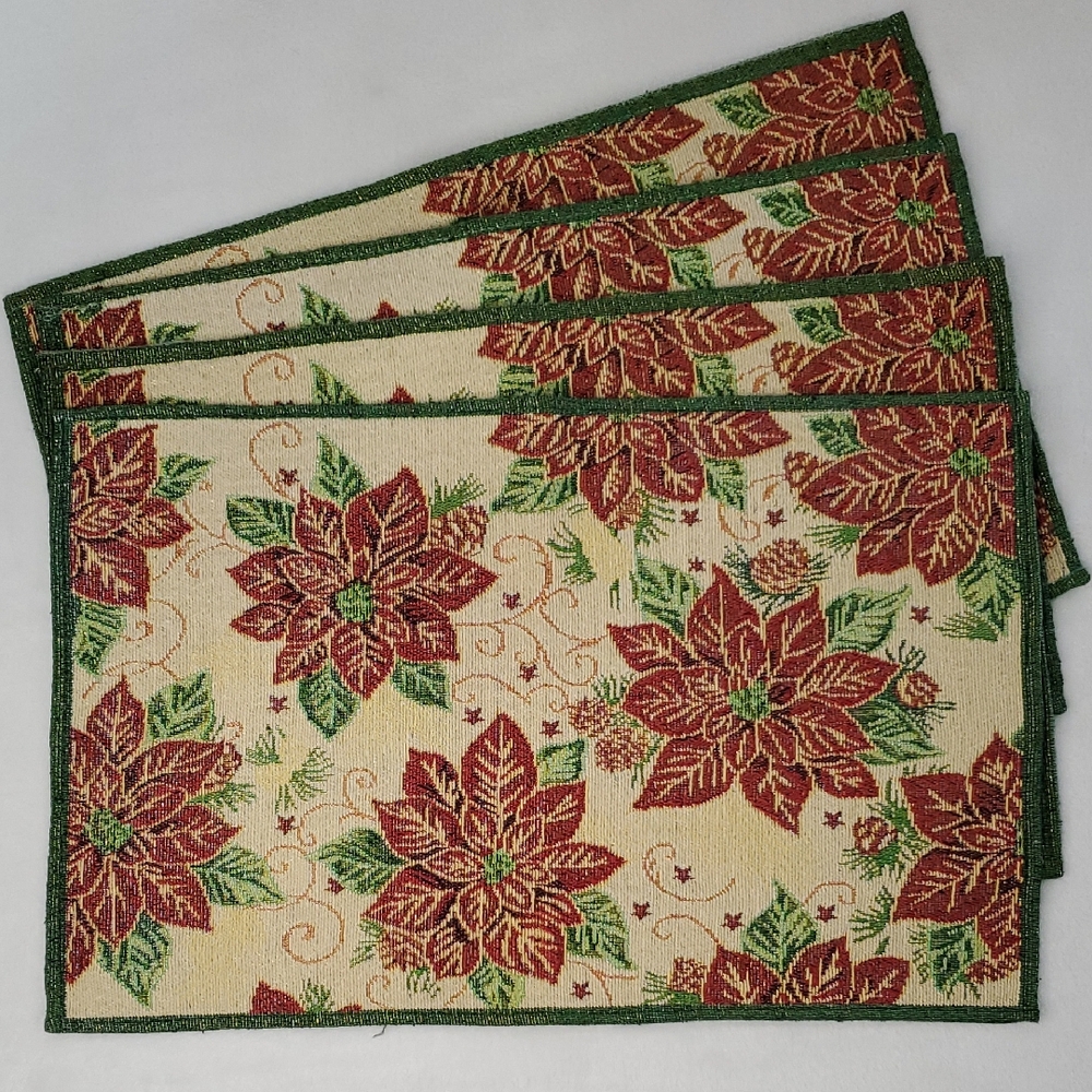 Poinsettia Tapestry Placemats Set of 4 Holiday
